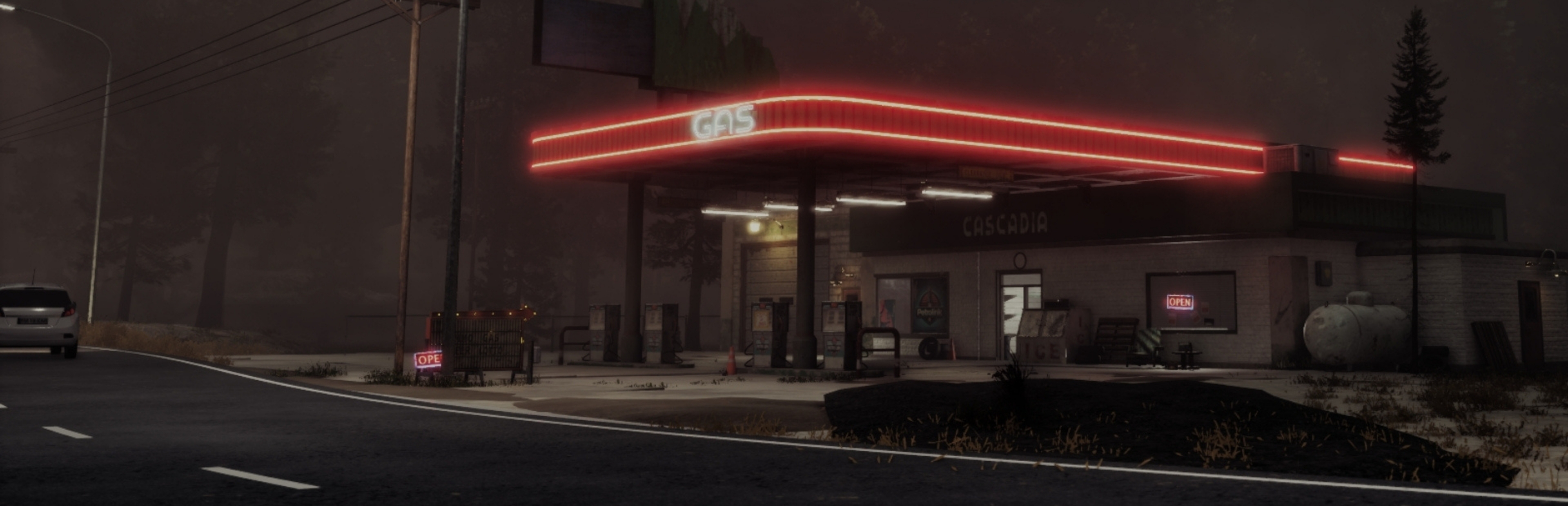 Cascadia gas station at night