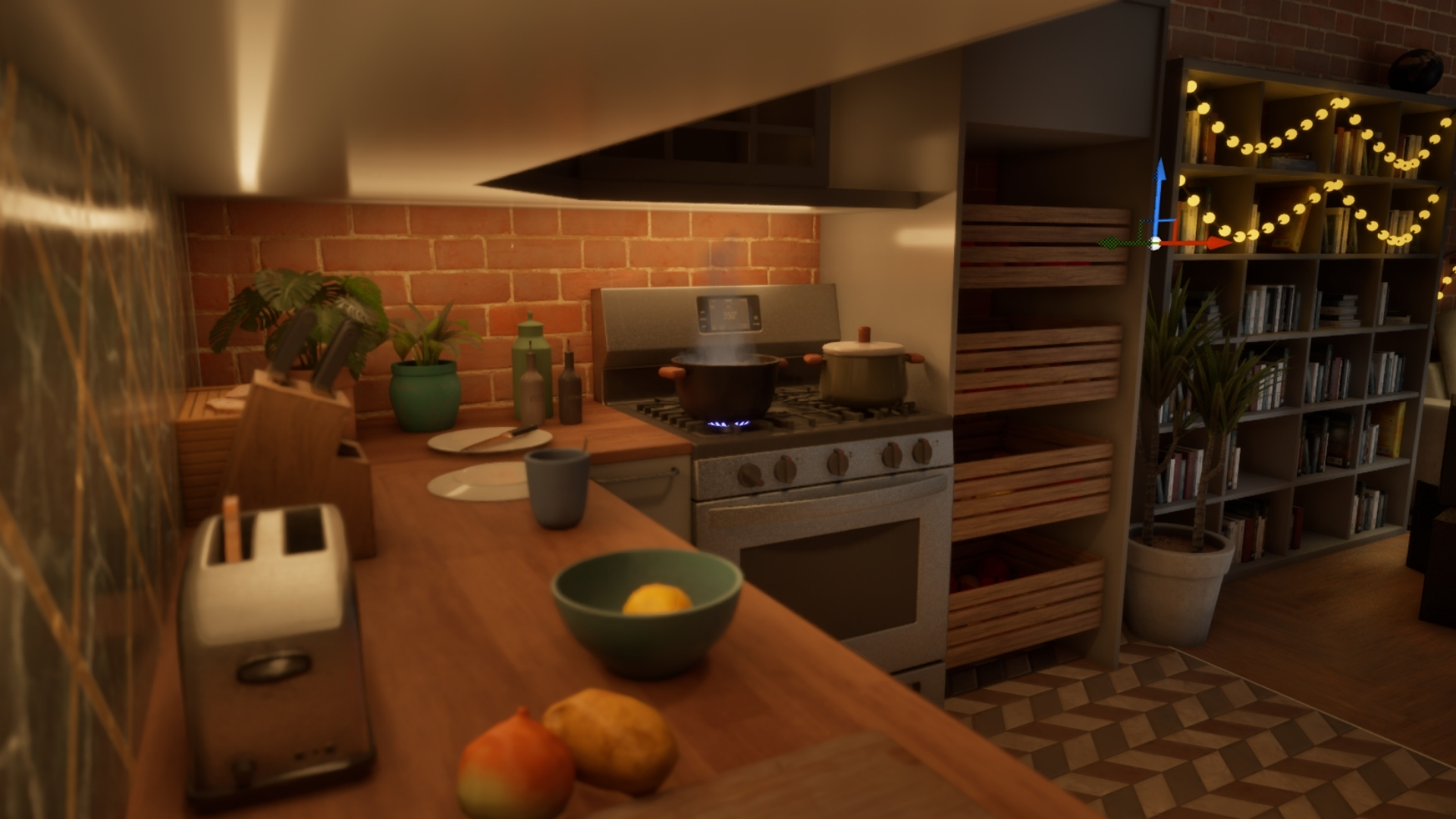 Kitchen interior at dusk